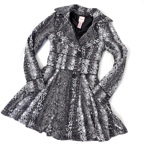 VTG Y2K Candie’s Snakeskin Print Fit & Flare Pea Coat | Black Gray | S - Picture 1 of 7